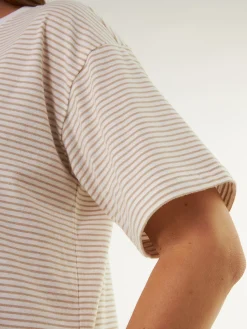 Schlafshirt Kurzarm aus Bio Baumwolle(ringel beige, XS)