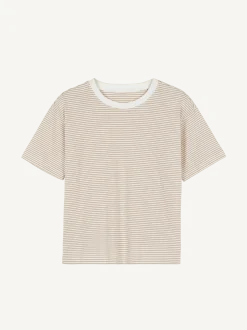 Schlafshirt Kurzarm aus Bio Baumwolle(ringel beige, XS)