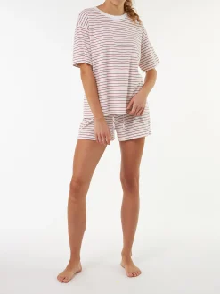 Schlafshirt Kurzarm aus Bio Baumwolle(ringel himbeer, XS)