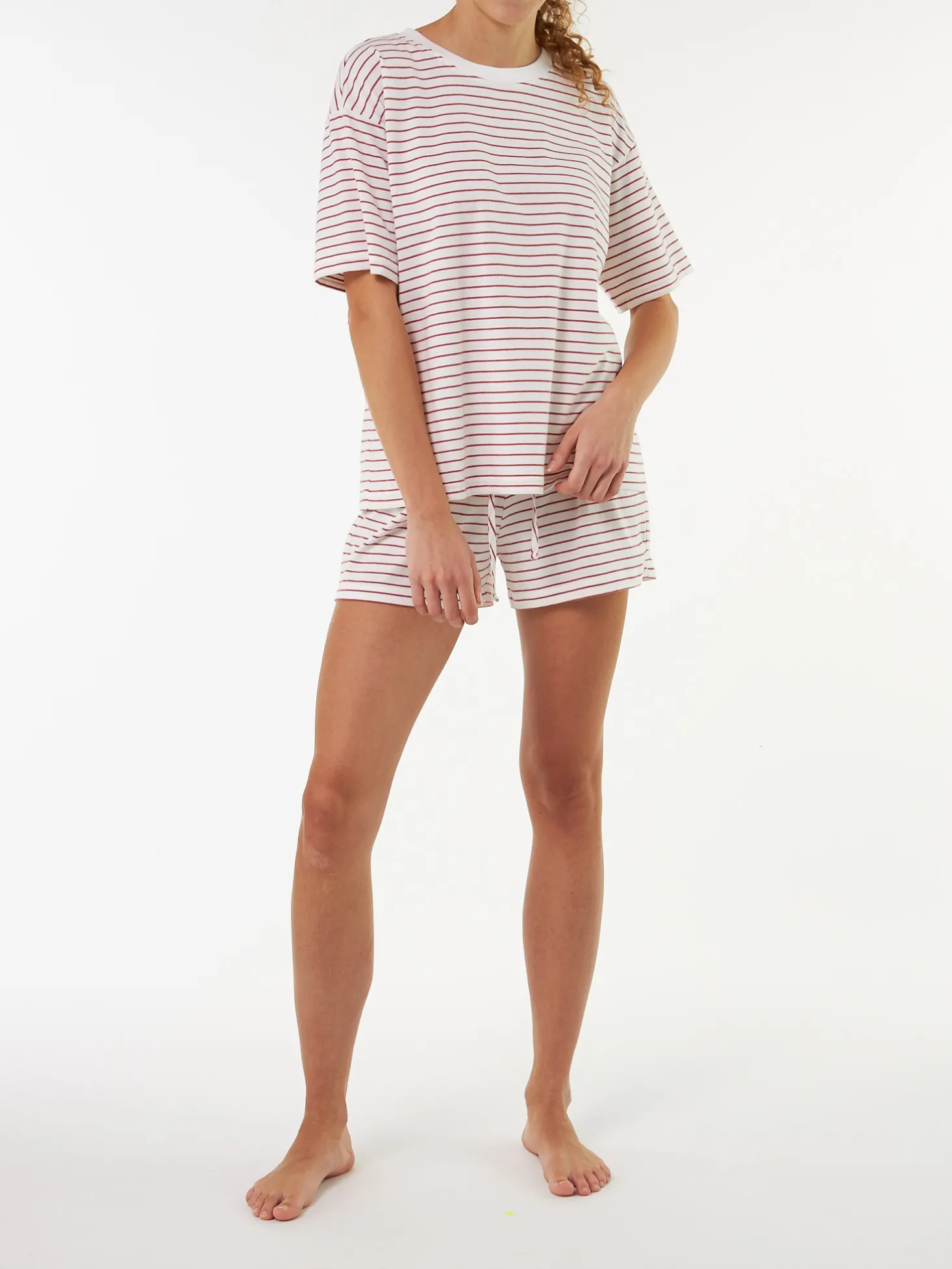 Schlafshirt Kurzarm aus Bio Baumwolle(ringel himbeer, XS)