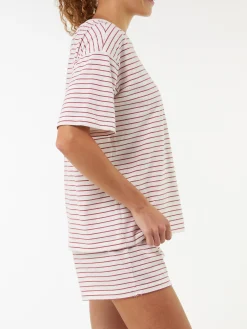 Schlafshirt Kurzarm aus Bio Baumwolle(ringel himbeer, XS)
