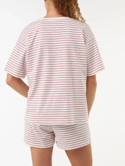 Schlafshirt Kurzarm aus Bio Baumwolle(ringel himbeer, XS)