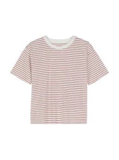 Schlafshirt Kurzarm aus Bio Baumwolle(ringel himbeer, XS)