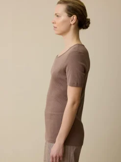 Schlafshirt Kurzarm aus Bio-Baumwolle(mauve, M)