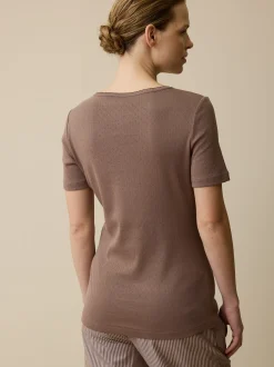Schlafshirt Kurzarm aus Bio-Baumwolle(mauve, M)