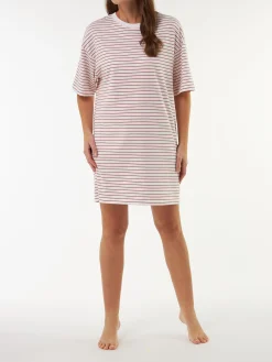 Schlafshirt oversize Kurzarm aus Bio Baumwolle(ringel himbeer, XS)