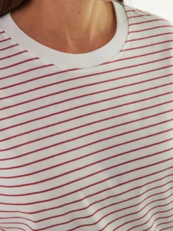 Schlafshirt oversize Kurzarm aus Bio Baumwolle(ringel himbeer, XS)