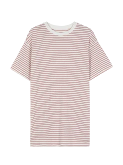 Schlafshirt oversize Kurzarm aus Bio Baumwolle(ringel himbeer, XS)