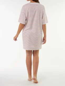 Schlafshirt oversize Kurzarm aus Bio Baumwolle(ringel himbeer, XS)
