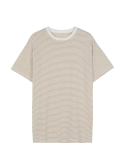 Schlafshirt oversize Kurzarm aus Bio Baumwolle(ringel beige, XS)