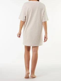 Schlafshirt oversize Kurzarm aus Bio Baumwolle(ringel beige, XS)