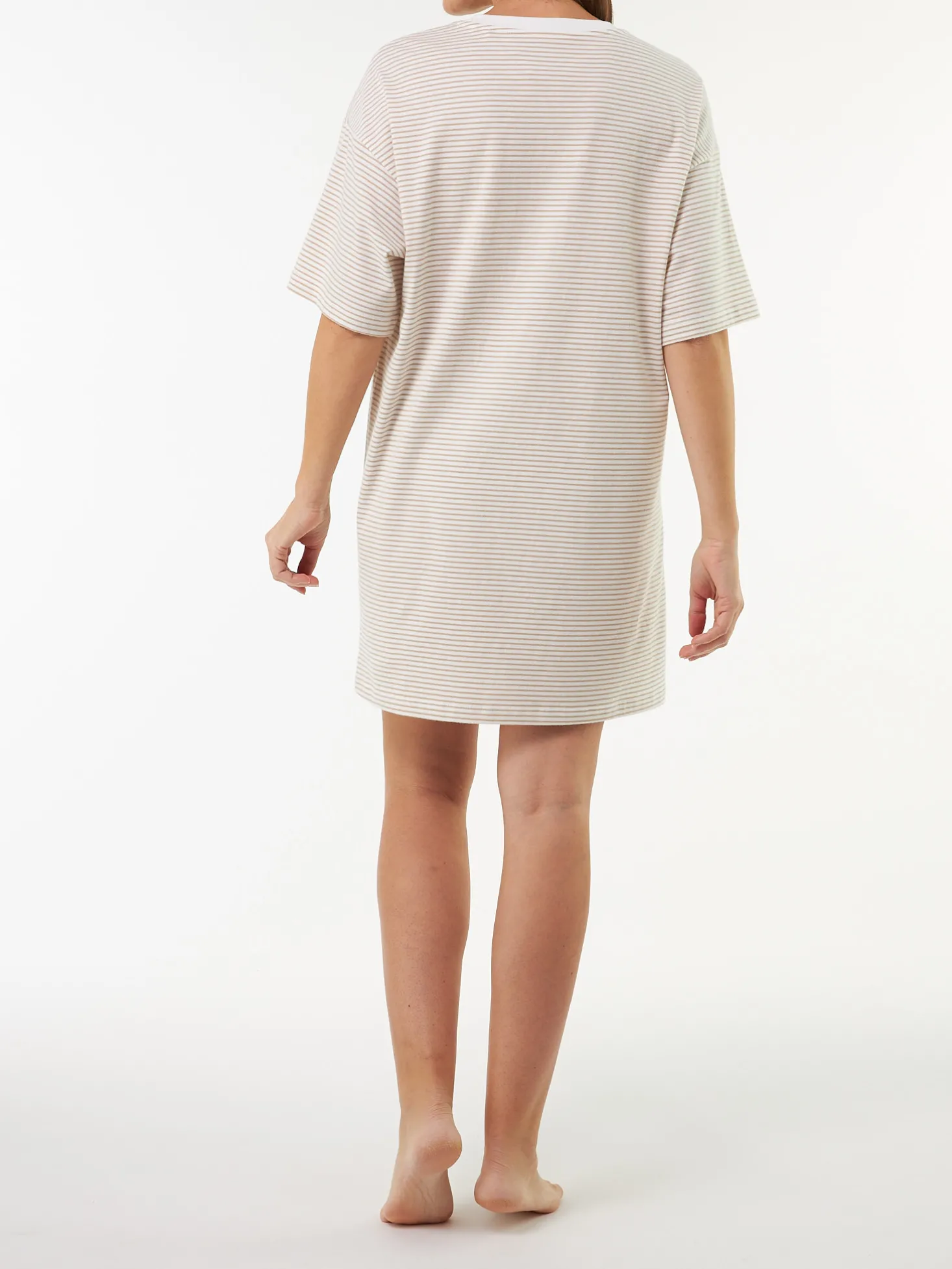 Schlafshirt oversize Kurzarm aus Bio Baumwolle(ringel beige, XS)
