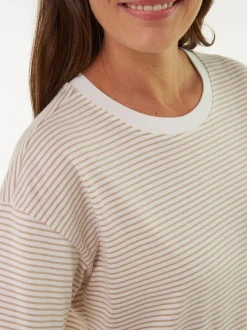 Schlafshirt oversize Kurzarm aus Bio Baumwolle(ringel beige, XS)
