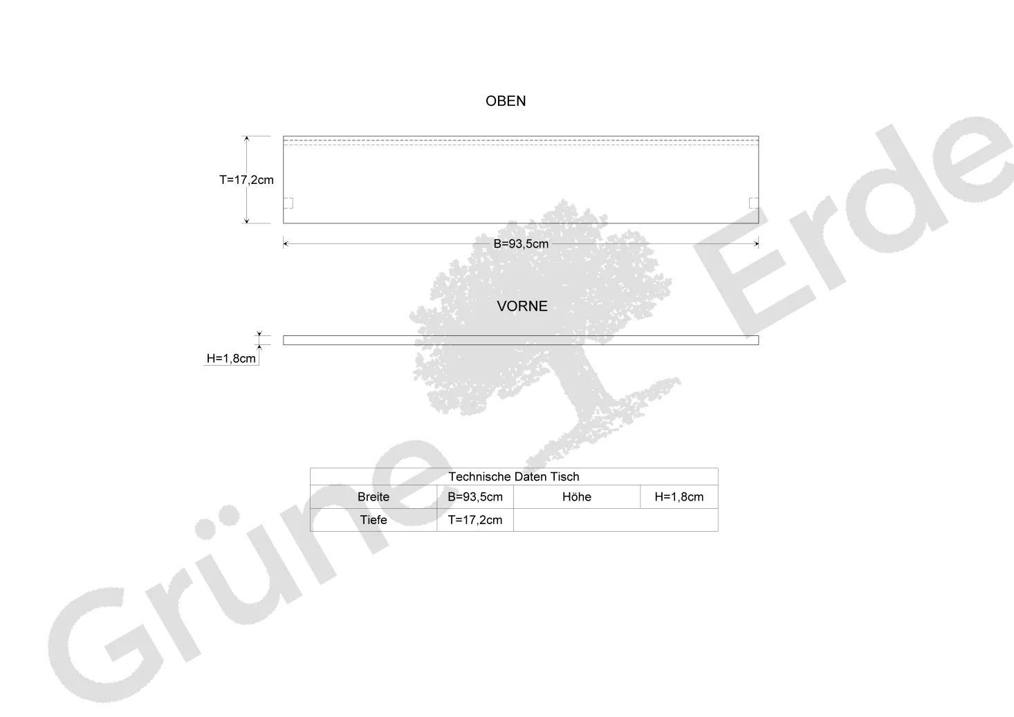 Schreibtisch Pureto Deckplatte B 93,5 x T 17,2 x H 1,8 cm (Buche)
