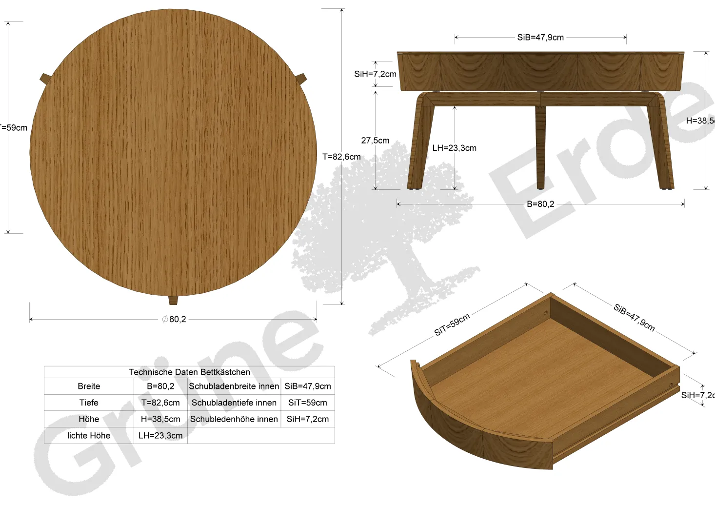 Sofatisch MitsuØ 80 cm, mit einer Schublade (Esche)