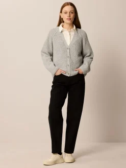 Strickjacke aus Alpakawolle(grau melange, XL)
