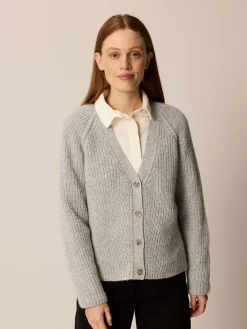Strickjacke aus Alpakawolle(grau melange, XL)