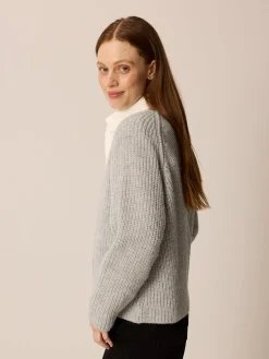 Strickjacke aus Alpakawolle(grau melange, XL)