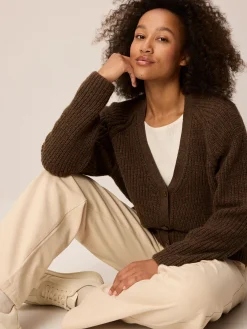 Strickjacke aus Alpakawolle(mokka, XS)