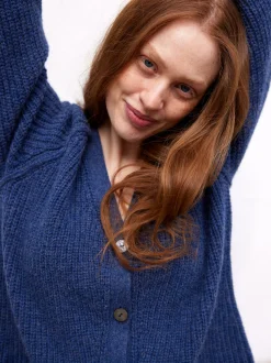 Strickjacke aus Alpakawolle(blau melange, S)