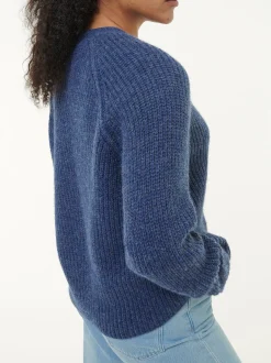 Strickjacke aus Alpakawolle(blau melange, S)