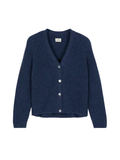 Strickjacke aus Alpakawolle(blau melange, S)