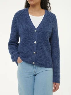 Strickjacke aus Alpakawolle(blau melange, S)