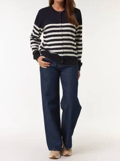 Strickjacke aus Bio Baumwolle(denimblau/offwhite ringel, XS)