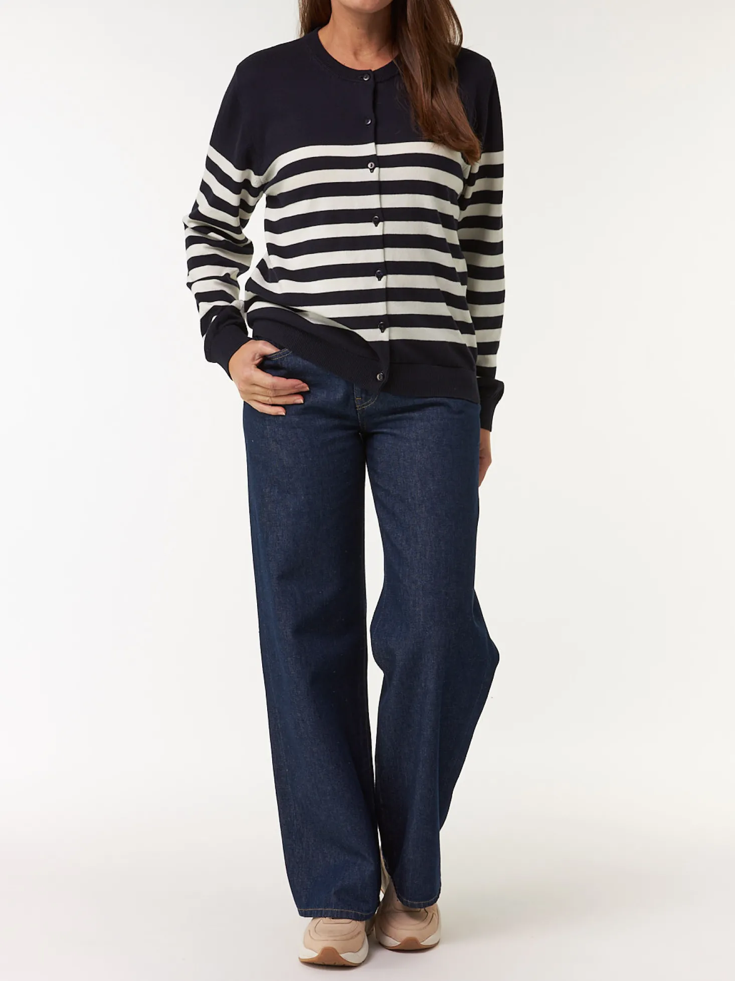 Strickjacke aus Bio Baumwolle(denimblau/offwhite ringel, XS)