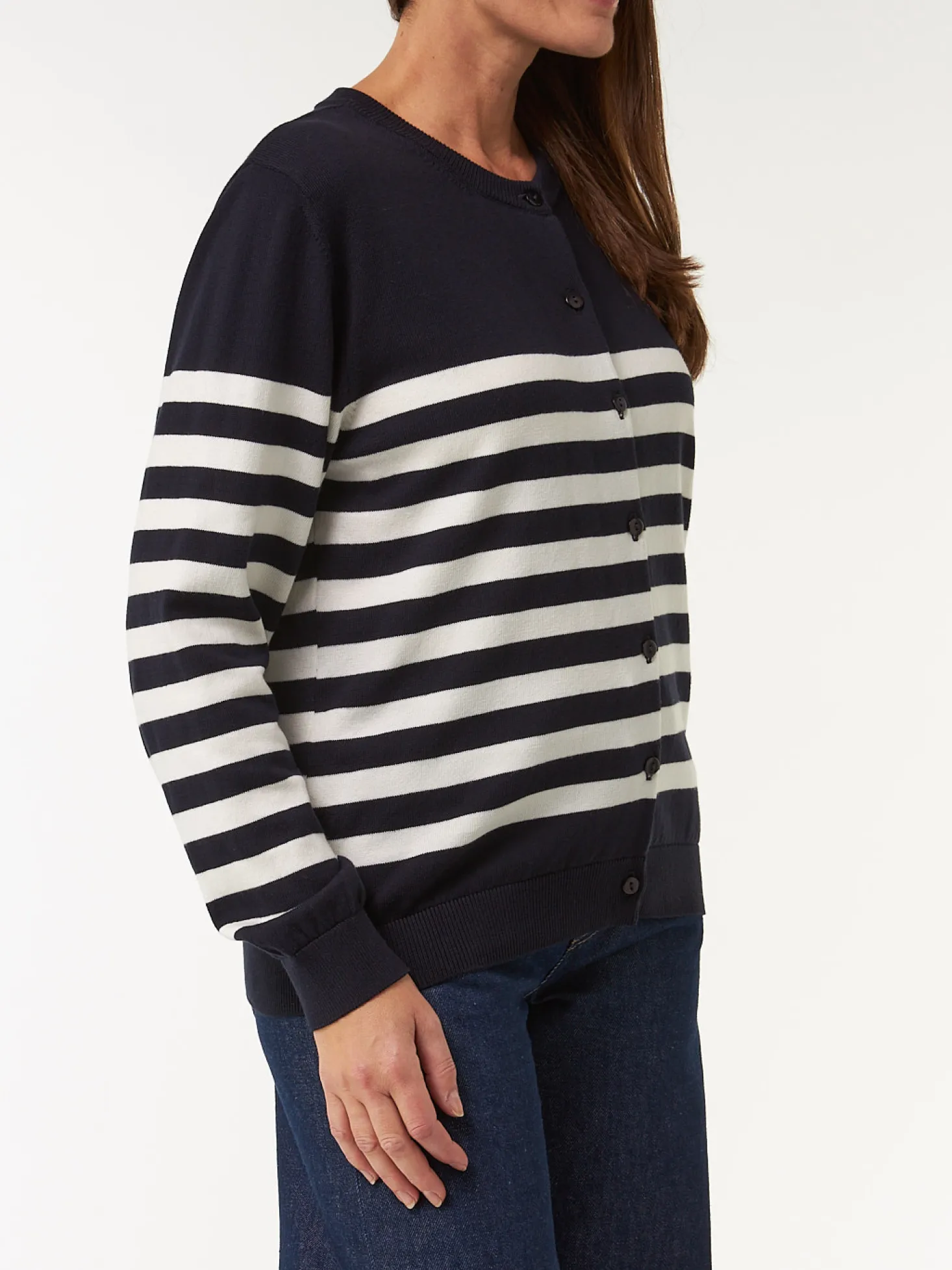 Strickjacke aus Bio Baumwolle(denimblau/offwhite ringel, XS)