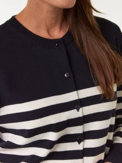 Strickjacke aus Bio Baumwolle(denimblau/offwhite ringel, XS)
