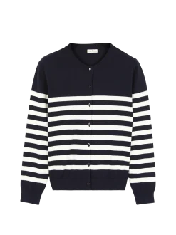 Strickjacke aus Bio Baumwolle(denimblau/offwhite ringel, XS)