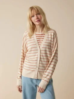 Strickjacke aus Bio Baumwolle(ringel crème-mahagoni, XXS)
