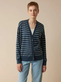 Strickjacke aus Bio Baumwolle(ringel blau-perlmutt, XXS)
