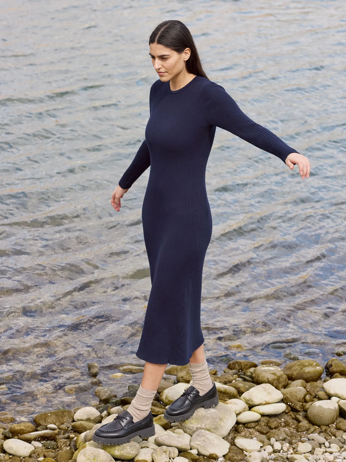 Strickkleid aus Bio Baumwolle(navy, L)