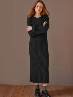 Strickkleid aus Bio-Baumwolle und Wolle(schwarz, XS)