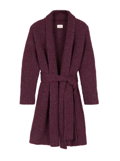 Strickmantel aus Alpakawolle und Bio-Baumwolle(aubergine melange, XS)