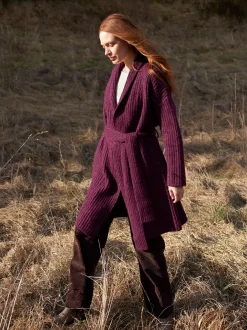 Strickmantel aus Alpakawolle und Bio-Baumwolle(aubergine melange, XS)