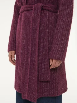 Strickmantel aus Alpakawolle und Bio-Baumwolle(aubergine melange, XS)