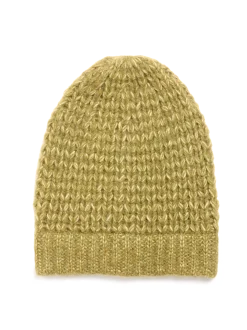 Strickmütze aus Alpakawolle und Bio-Baumwolle(olive melange, one size)