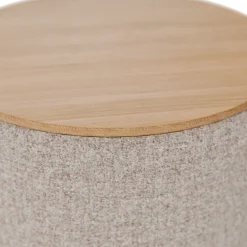 Tambor Sofatisch/Hocker mit Stauraum u. Holzdeckel(Wollstoff Tano natur, Eiche, ø 39 cm)