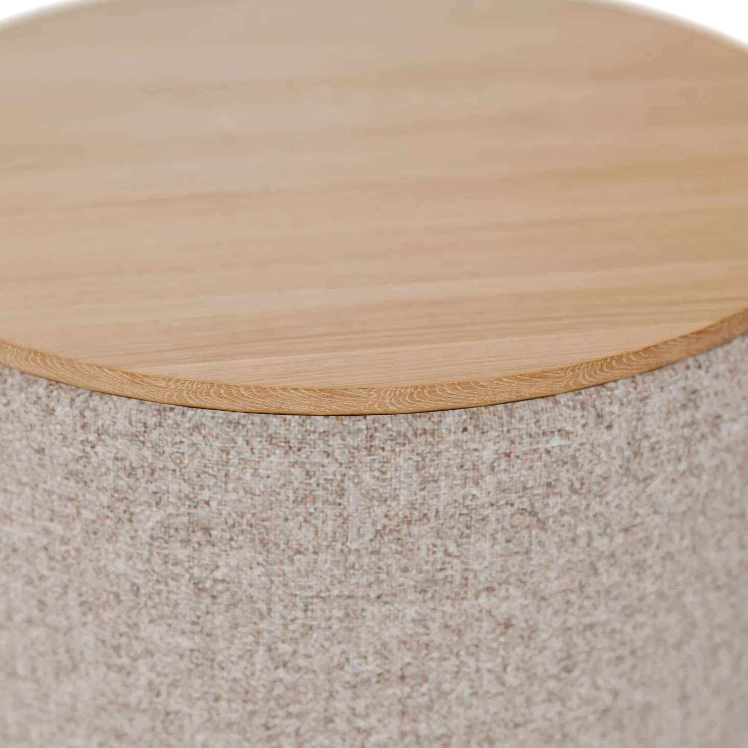Tambor Sofatisch/Hocker mit Stauraum u. Holzdeckel(Wollstoff Tano natur, Eiche, ø 39 cm)
