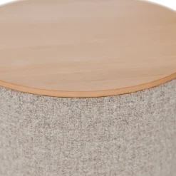 Tambor Sofatisch/Hocker mit Stauraum u. Holzdeckel(Wollstoff Tano natur, Buche, ø 39 cm)