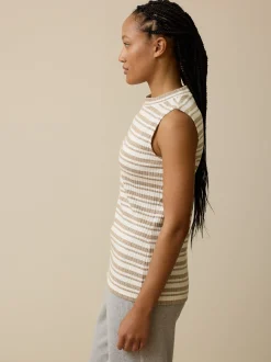 Top aus Bio Baumwolle(camel/offwhite ringel rippe, 46)