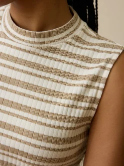 Top aus Bio Baumwolle(camel/offwhite ringel rippe, 46)