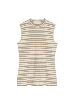 Top aus Bio Baumwolle(camel/offwhite ringel rippe, 46)