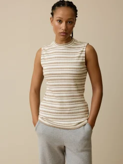 Top aus Bio Baumwolle(camel/offwhite ringel rippe, 46)