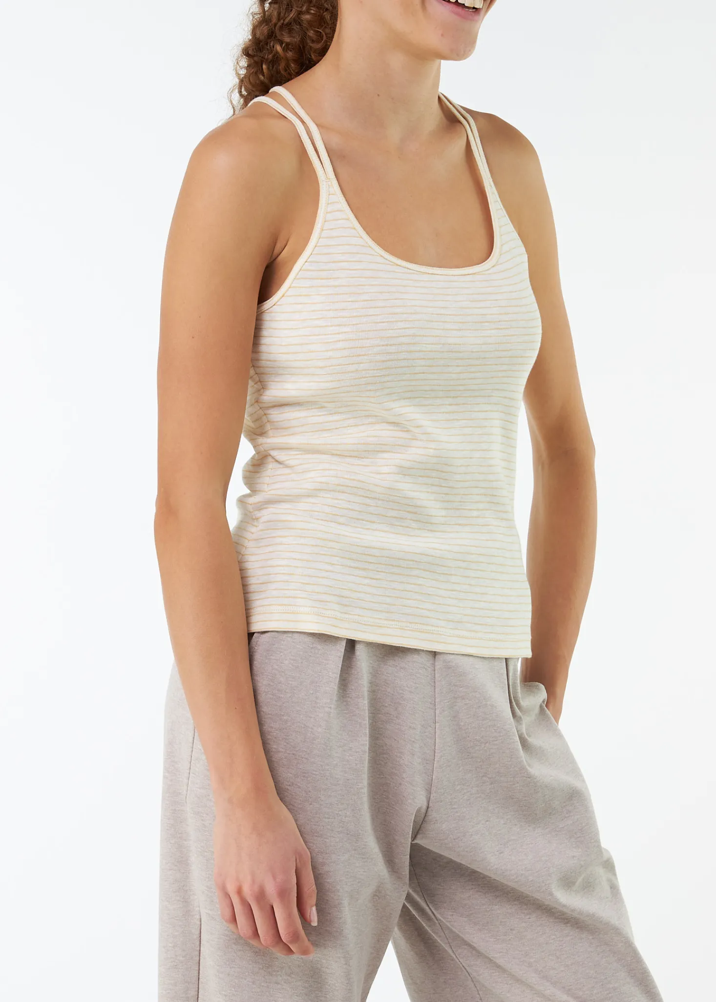 Top aus Bio Baumwolle(offwhite/mango ringel, L)
