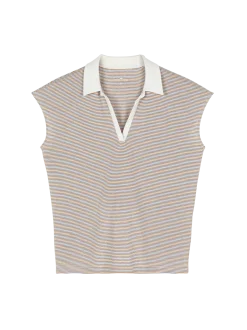 Top aus Bio Leinen/Baumwolle(blau/curry ringel, 38)