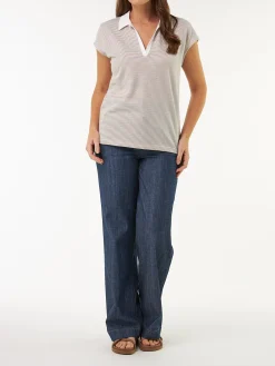 Top aus Bio Leinen/Baumwolle(blau/curry ringel, 38)